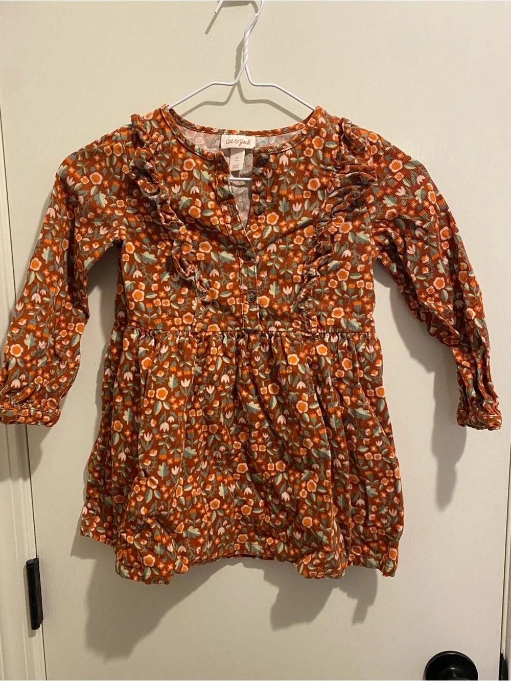 Cat & Jack Rust Orange Floral Ruffle-Trim Dress